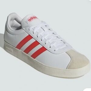 NWT! ADIDAS VL COURT BASE TENNIS SHOES Size 7.5 Cloud White / Coral/Red
